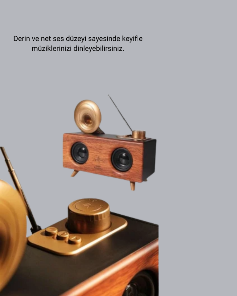 YamanHobi Çift Hoparlörlü Gramofon Bluetooth Hoparlör 1800 mAh Turuncu