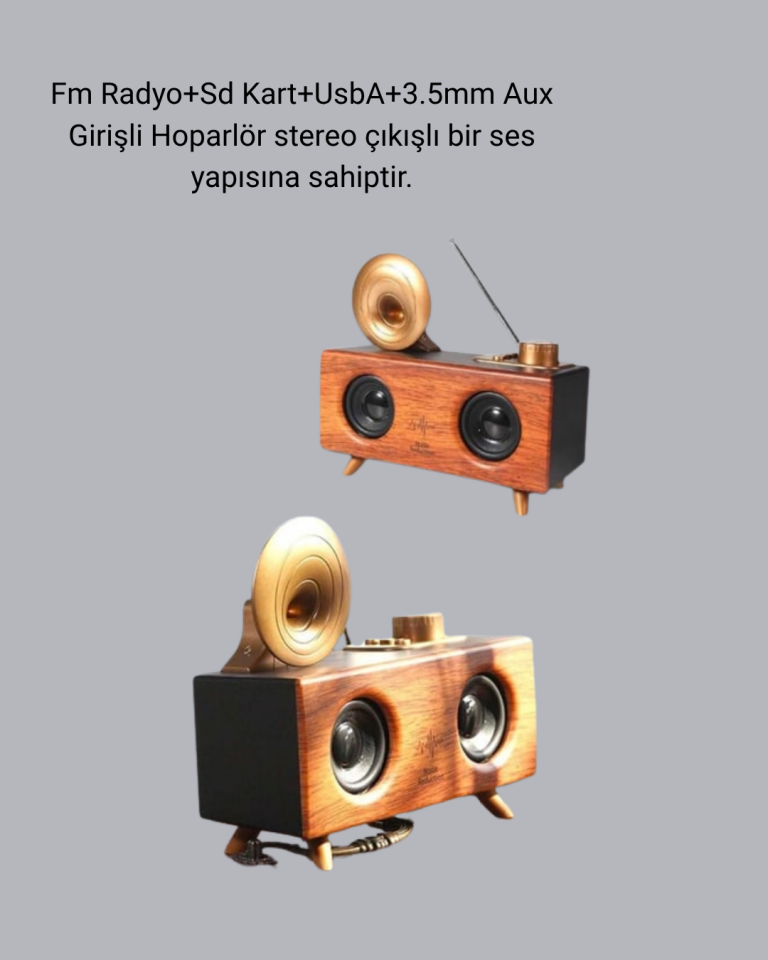 YamanHobi Çift Hoparlörlü Gramofon Bluetooth Hoparlör 1800 mAh Turuncu