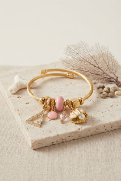 Pembe Deniz Kabuğu Model Gold Renk Charmlı Bileklik - Lisinya
