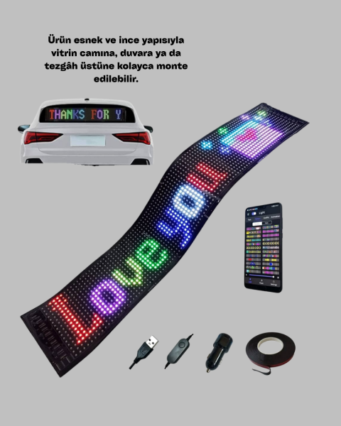 USB Destekli LED Mağaza Tabelası – Renkli RGB Kayan Yazı Paneli