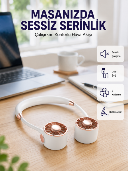 Katlanabilir Asılabilir Mini Fan USB Şarjlı 3 Kademeli Sessiz - Lisinya