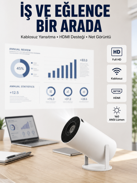HDMI ve USB Girişli Uzun Ömürlü Ampullü Projeksiyon - Lisinya