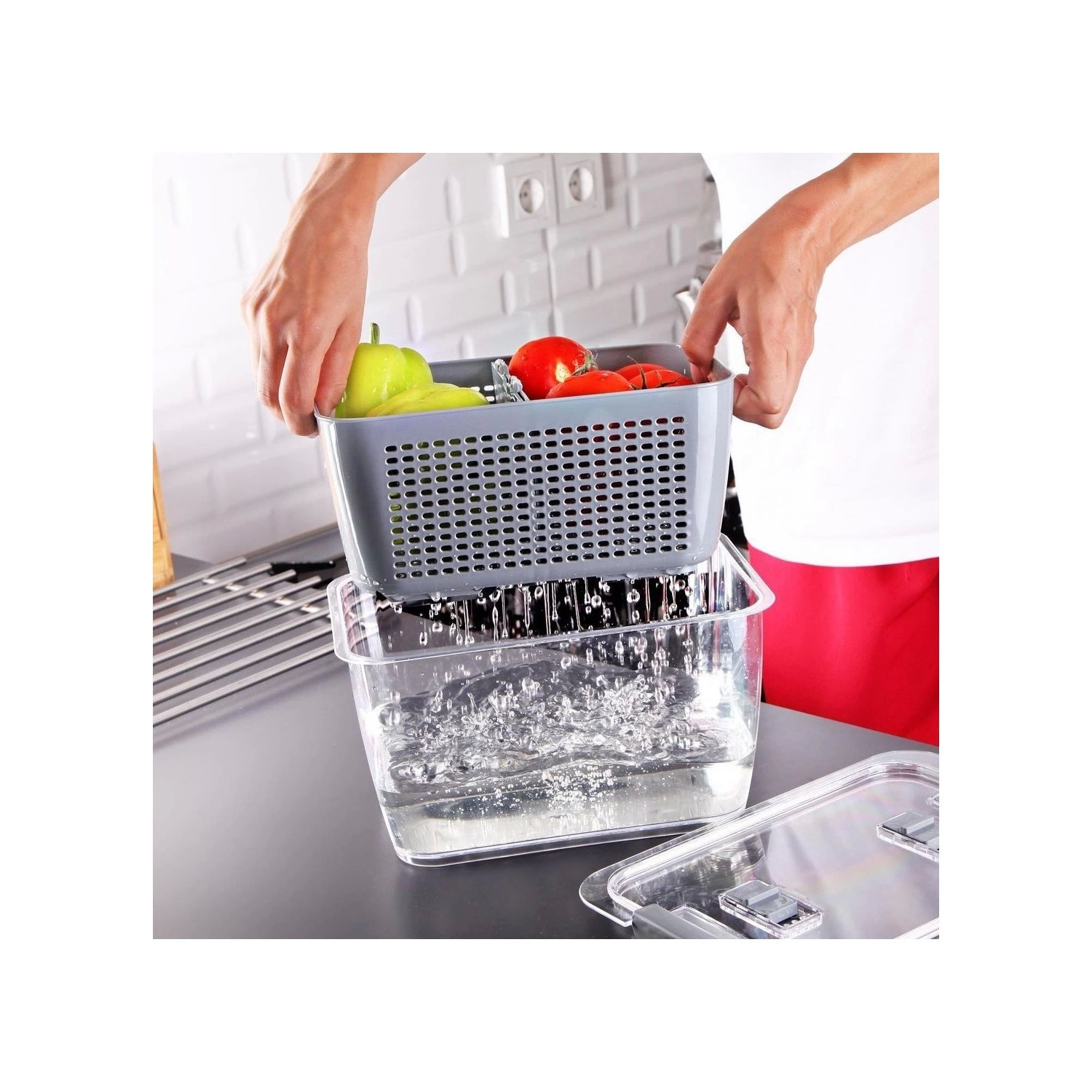 Lossa Süzgeçli ve Bölmeli Organizer Meyve Sebze Saklama Kabı 5 Lt ( Lisinya )