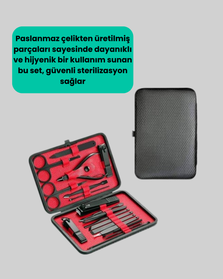Taşınabilir Deri Kutulu 17 Parça Manikür Seti - Lisinya