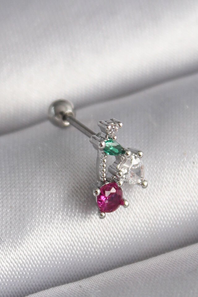 316L Çelik Gümüş Renk Zirkon Taşlı Tragus Piercing - Lisinya