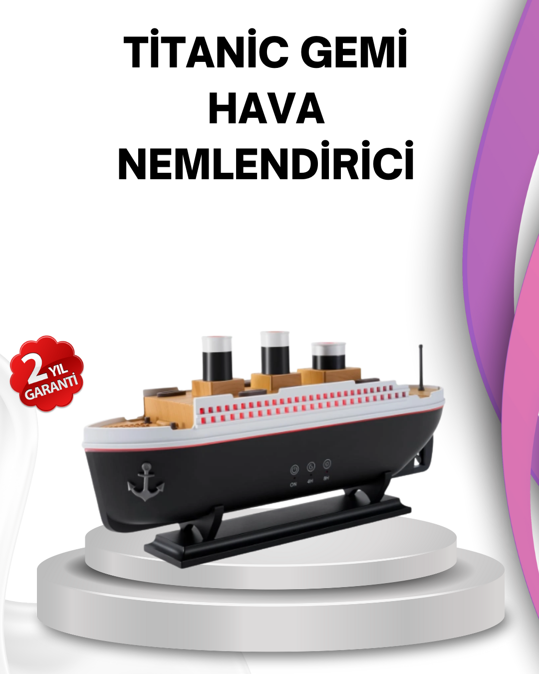 Ultra Sessiz Titanik Gemi LED Işıklı Aroma Difüzörü Oda Nemlendirici - Lisinya